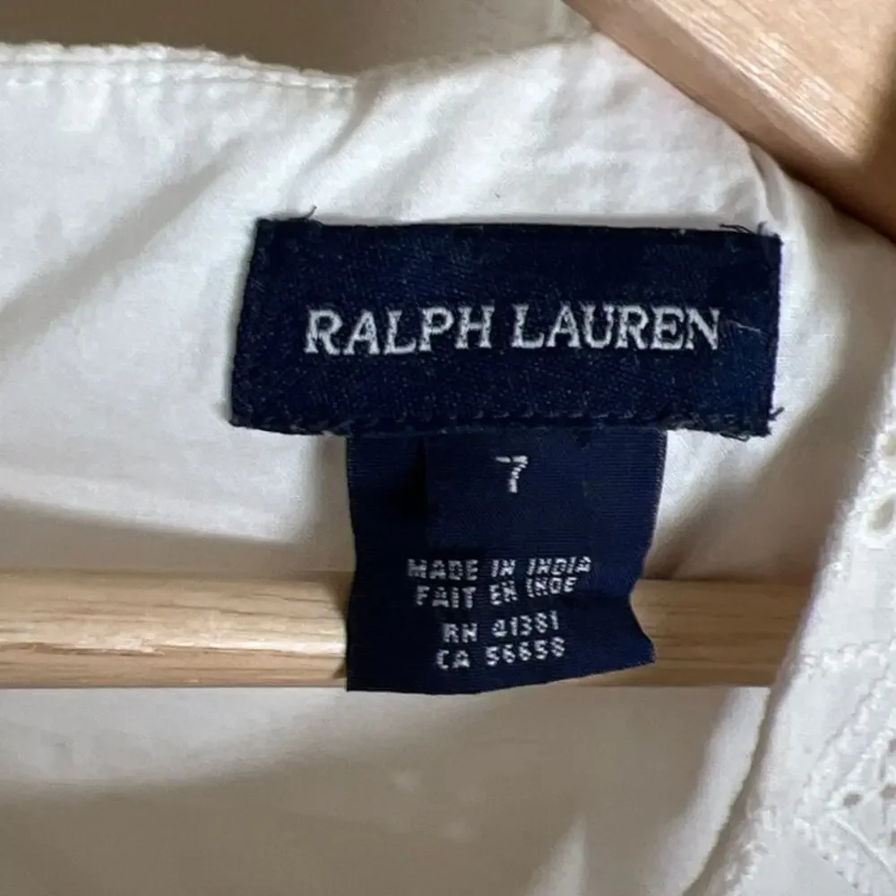 Ralph Lauren Size 7 Girls EYELET Buttoned Cotton Dress